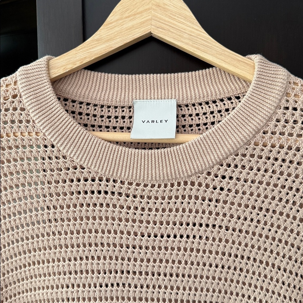 Varley Open-Knit Crewneck Sweater in Blush - Picture 3 of 6